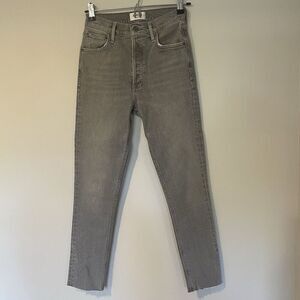 Agolde Nico High Rise Slim Jeans Women’s Size 24 Light Gray Frayed Button Fly‎